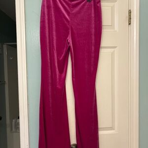 Hot pink flare leg velvet pants